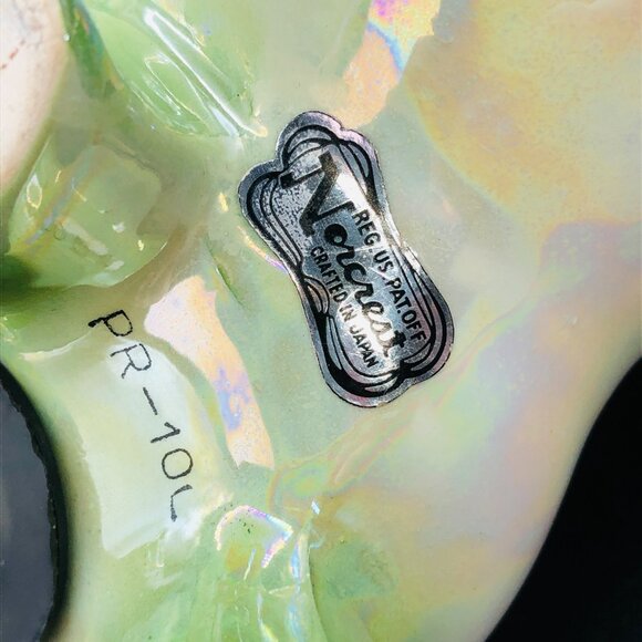 Vintage NORCREST Iridescent Piggy Coin Bank, Green Lusterware, 3D Yellow Flowers - Picture 9 of 12